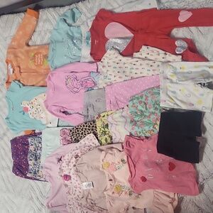 Huge 28 pc baby girl clothing lot 12M Carter's pjs pajamas pants shirts legging